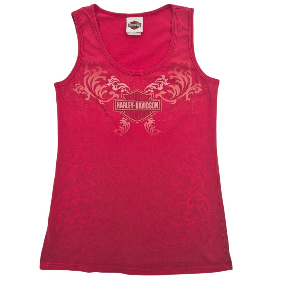 Harley-Davidson Red Filigree Logo Tank Top San Antonio TX Womens Large - Picture 1 of 7